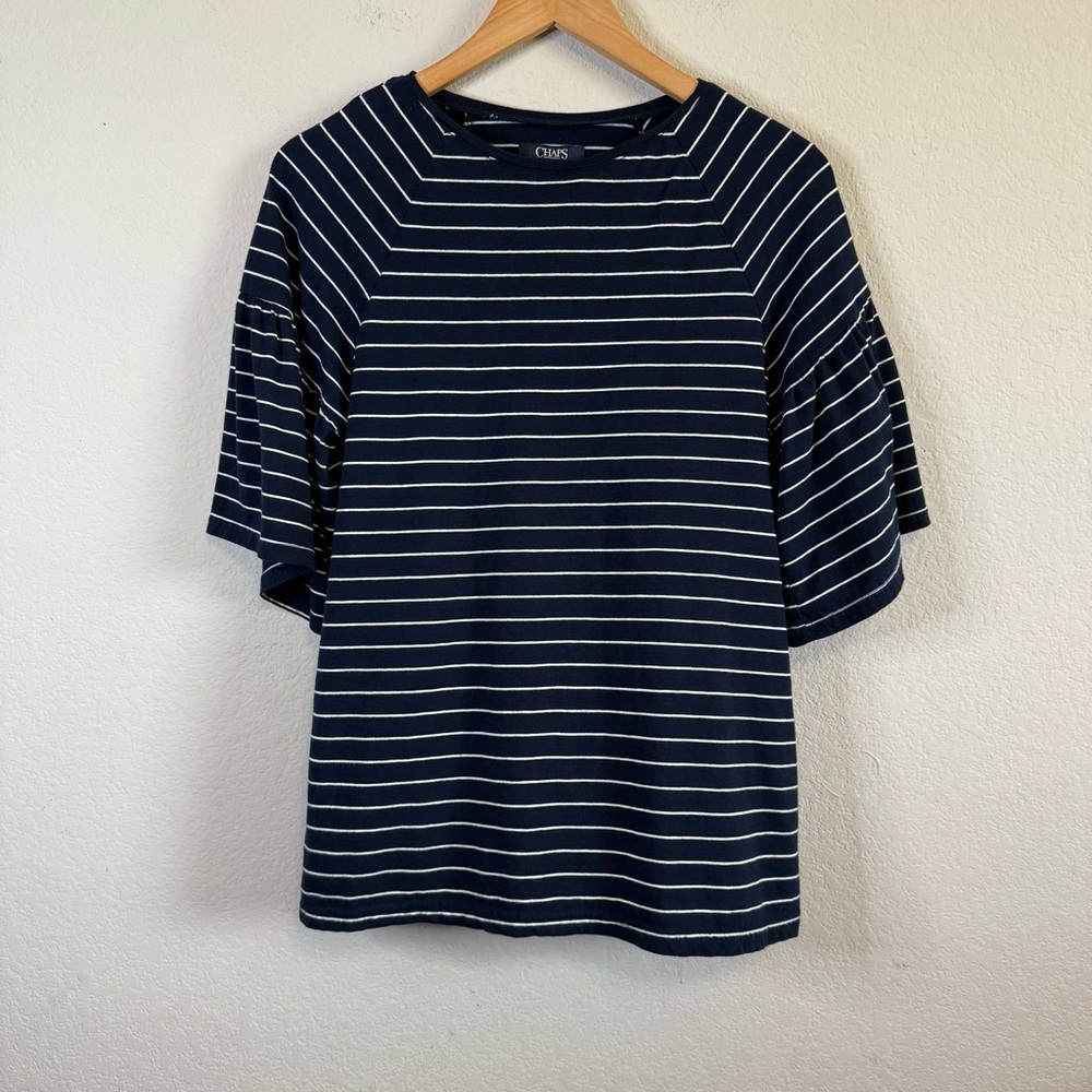 Chaps Navy Blue White Striped 3/4 Bell Sleeve Tee Cotton Modal Soft Casual Shirt